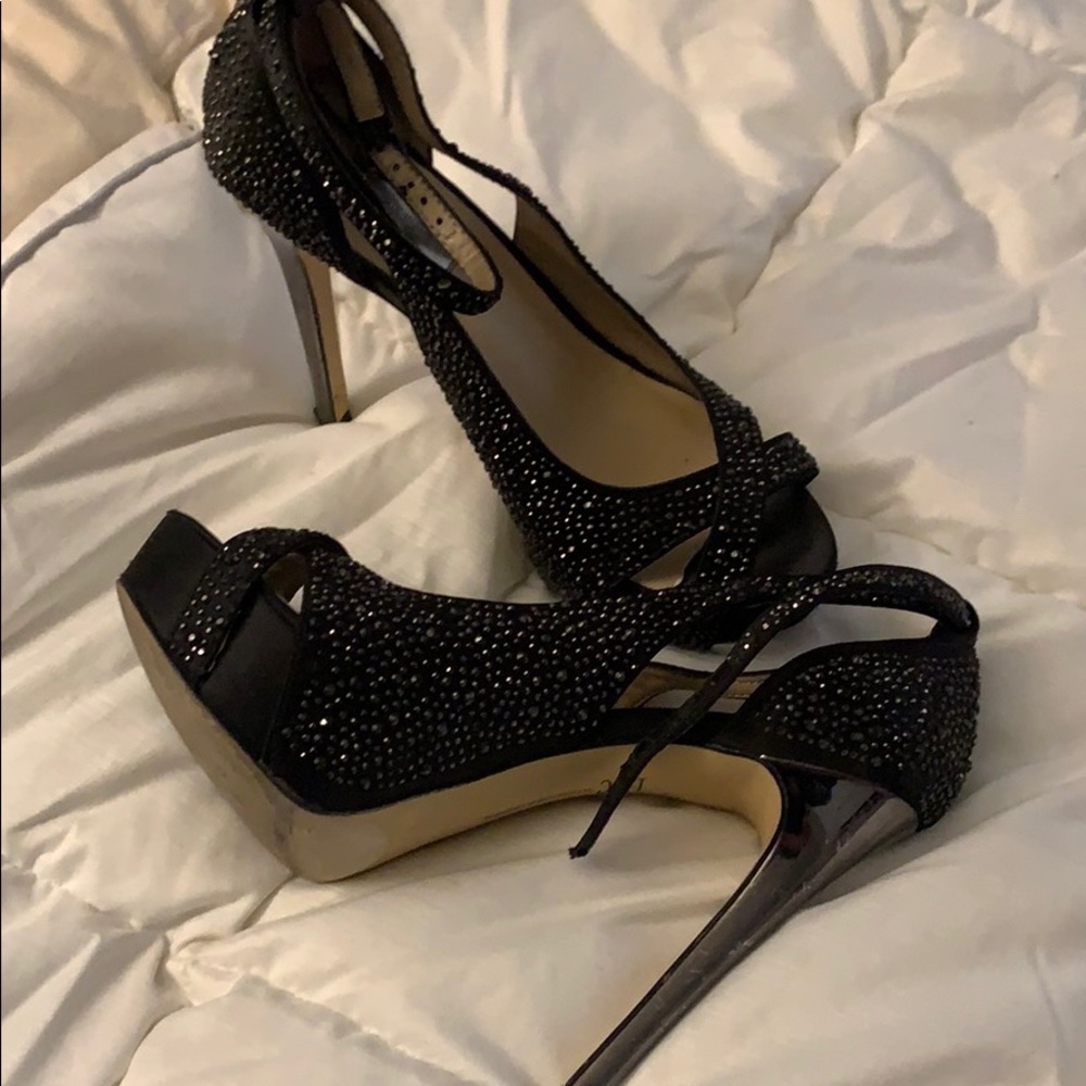 Black studded heels with a sliver heel.